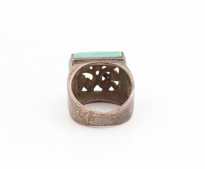 925 Sterling Silver Vintage Ring Turquoise Dark Tone Floral Band  Sz 7  RG33854