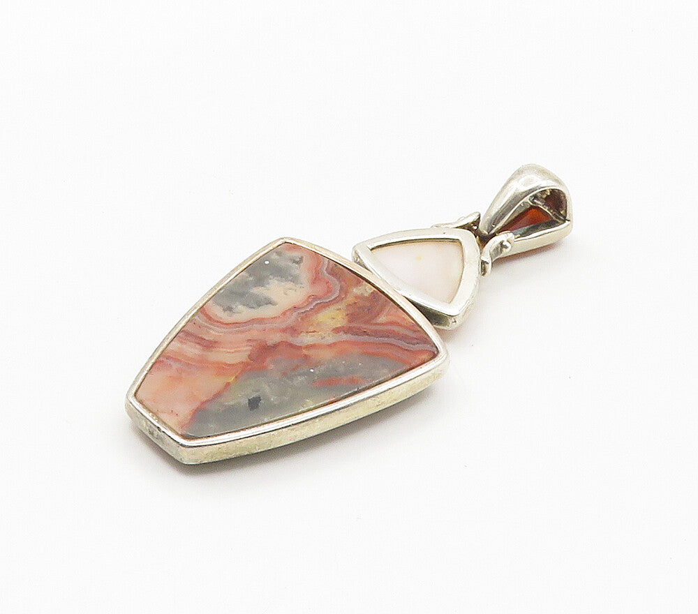 WHITNEY KELLY 925 Silver  Vintage Agate & Mother Of Pearl Pendant  PT12249