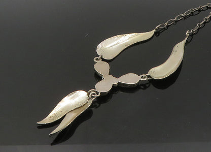 NAVAJO 925 Silver  Vintage Mother Of Pearl Floral Leaf Chain Necklace  NE3655