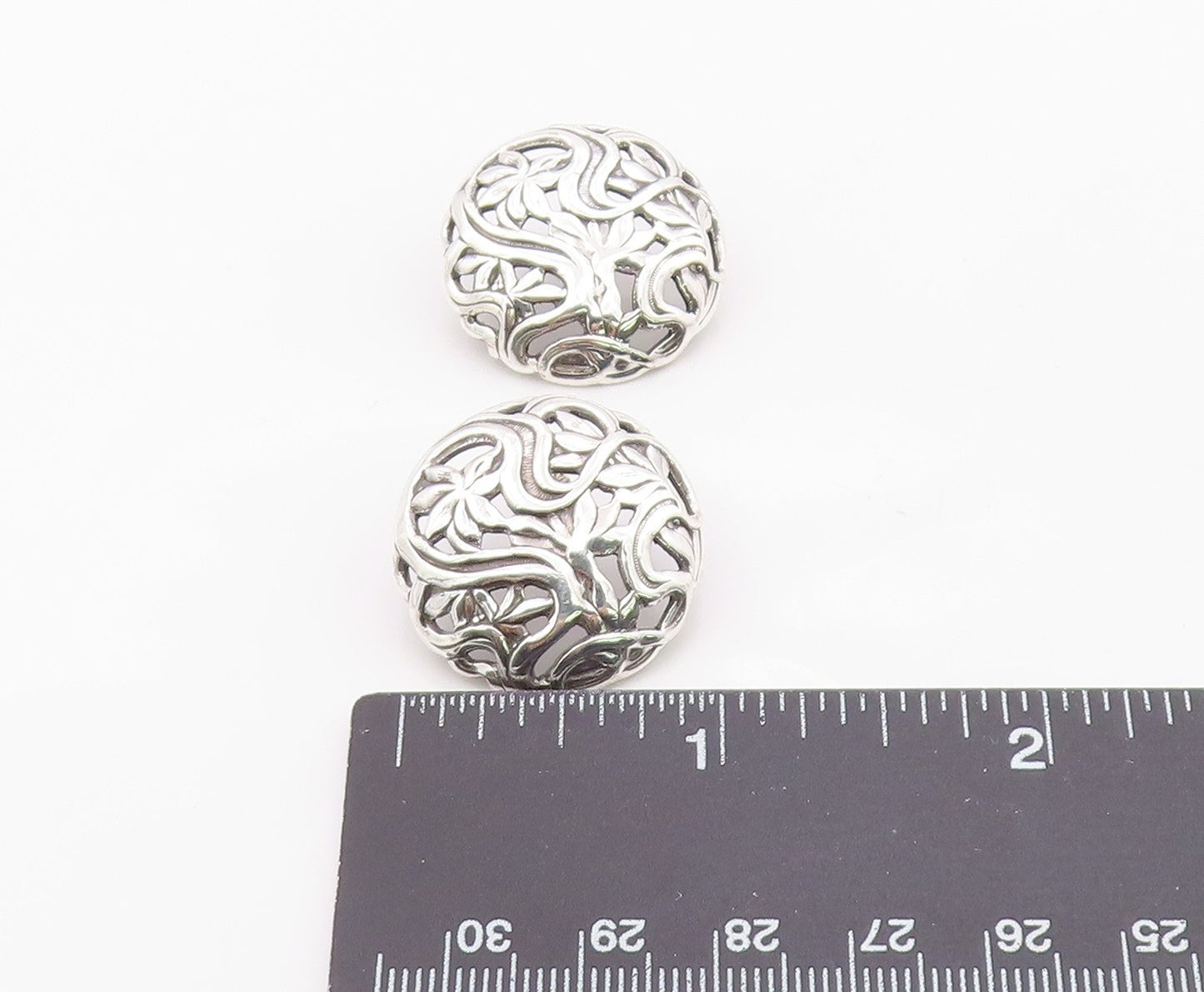 925 Sterling Silver Vintage Earrings Classic Lotus Flower Openwork Stud  EG14399