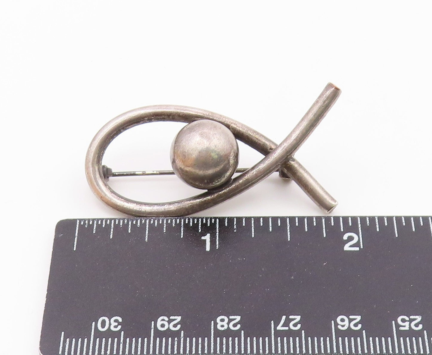 925 Sterling Silver  Vintage Shiny Modernist Dome Brooch Pin  BP8388