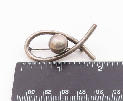 925 Sterling Silver  Vintage Shiny Modernist Dome Brooch Pin  BP8388