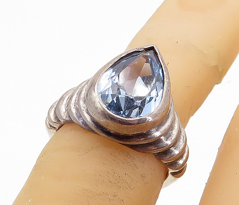 ESPO 925 Silver  Vintage Tear Drop Blue Topaz Cocktail Ring Sz 5  RG3906