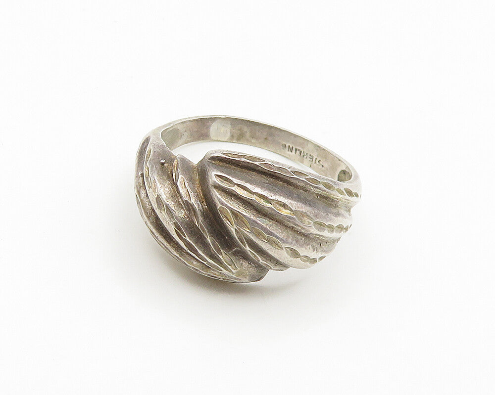 925 Sterling Silver  Vintage Diamond Cut Bypass Dome Band Ring Sz 10.5 RG18469