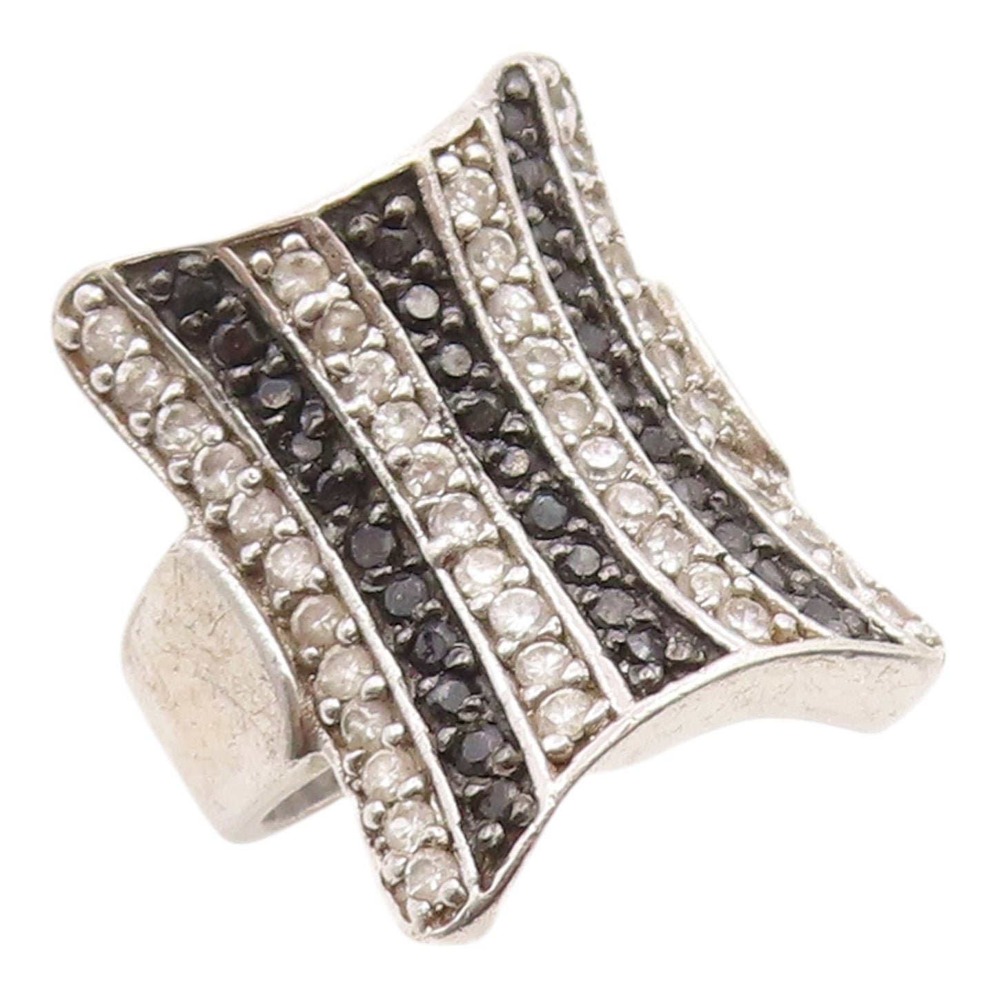 925 Sterling Silver Vintage Ring Classic Black Spinel & CZ Pave  Sz 5  RG35623