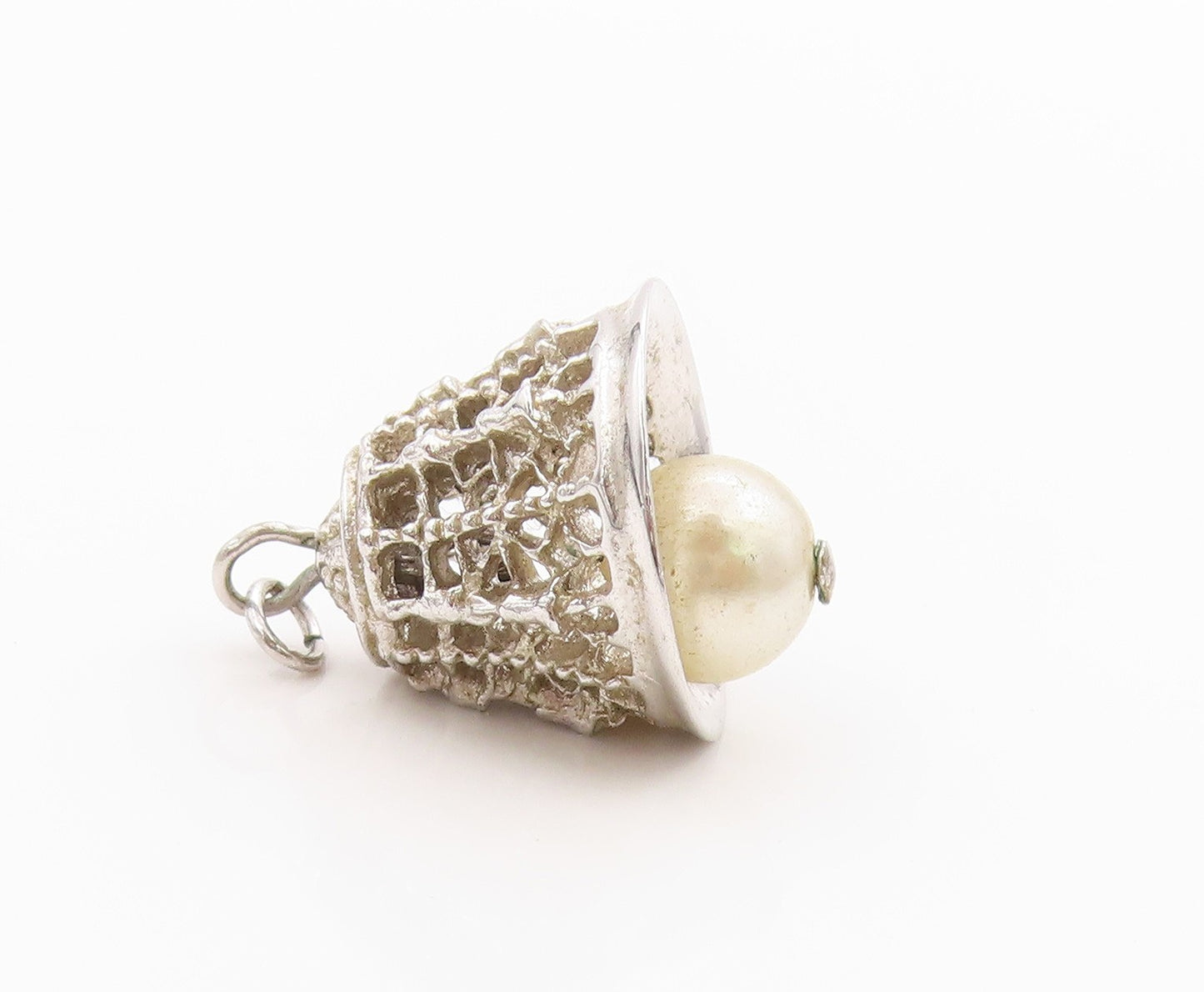 925 Sterling Silver Vintage Pendant Pearl In Filigree Judy Bell Jingles  PT24958