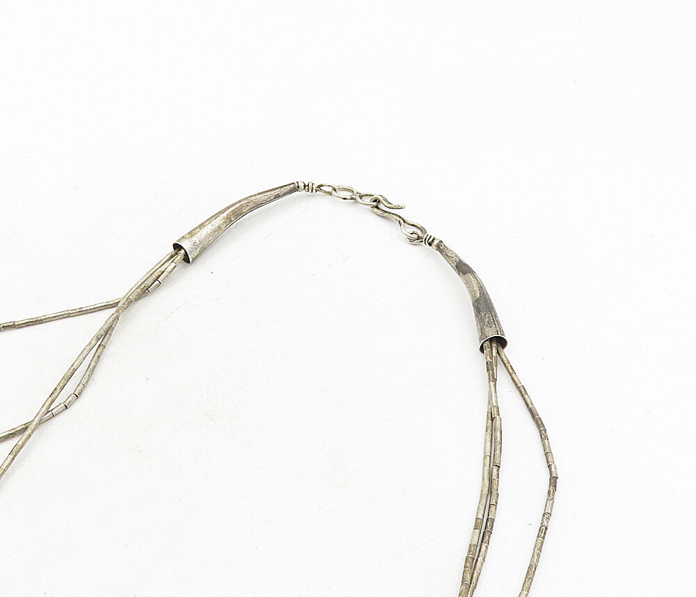 NAVAJO 925 Sterling Silver  Vintage Tear Drop Hematite Chain Necklace  NE1618