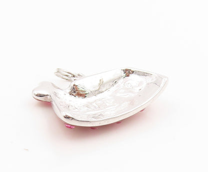 925 Sterling Silver Vintage Pendant Pink Topaz Enameled Spoiled Pet Tag  PT25434