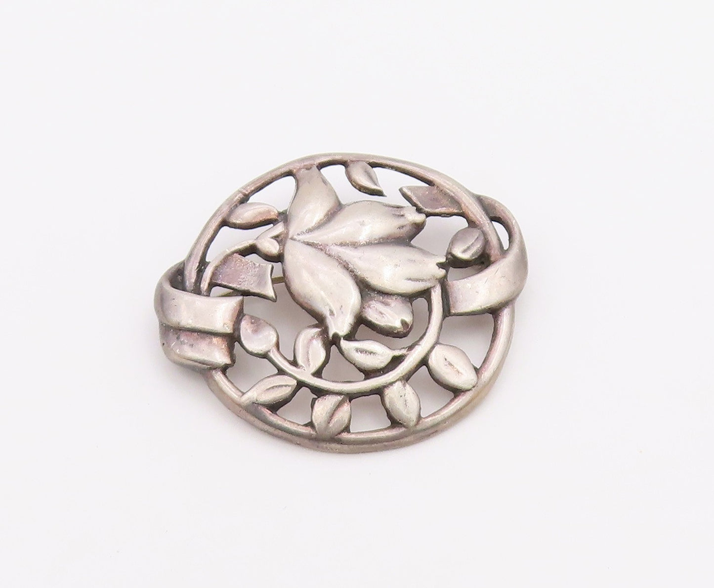 925 Sterling Silver  Vintage Antique Dark Tone Floral Vine Brooch Pin  BP6688