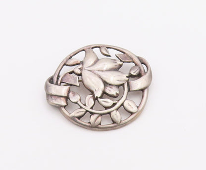 925 Sterling Silver  Vintage Antique Dark Tone Floral Vine Brooch Pin  BP6688