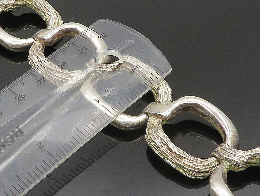 EUROPEAN 925 Silver  Vintage Open Circle Branch Textured Link Bracelet  BT9453