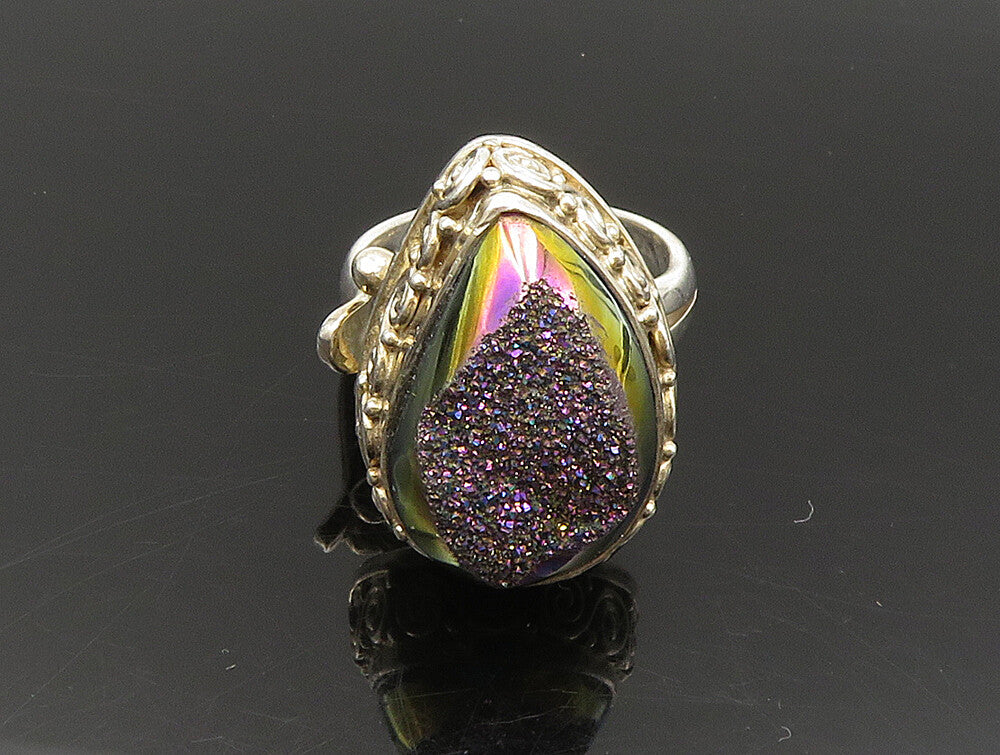 SAJEN 925 Silver  Vintage Pear Shaped Purple Druzy Swirl Ring Sz 6.5  RG24282