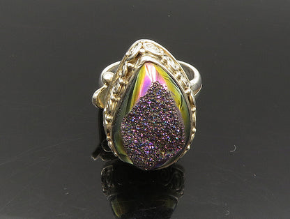 SAJEN 925 Silver  Vintage Pear Shaped Purple Druzy Swirl Ring Sz 6.5  RG24282