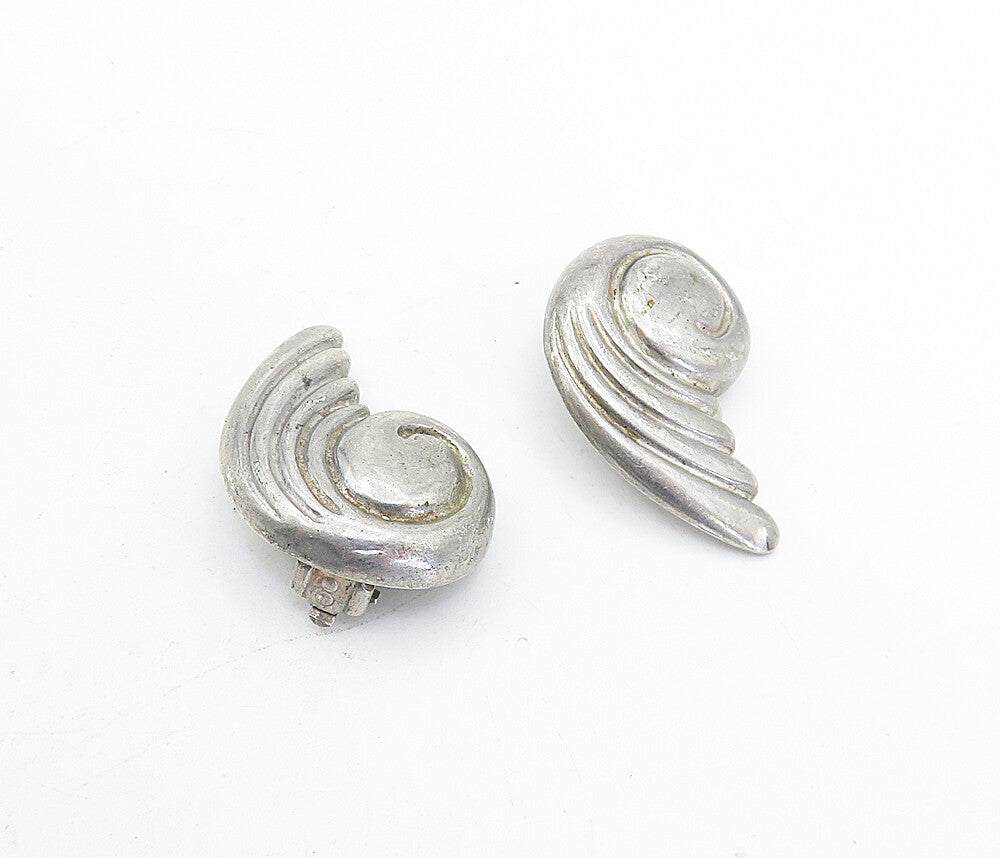 925 Sterling Silver  Vintage Fluted Wing Design Non Pierce Earrings  EG2141