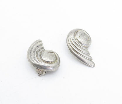 925 Sterling Silver  Vintage Fluted Wing Design Non Pierce Earrings  EG2141