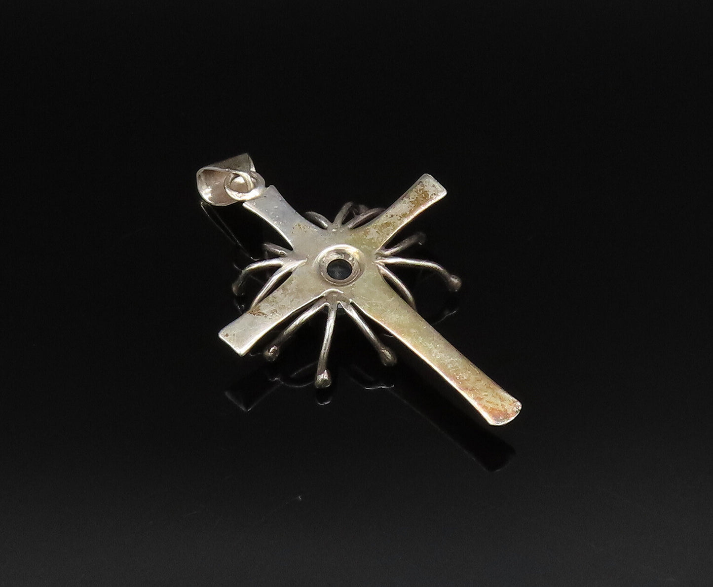 MB MEXICO 925 Silver  Vintage 3D Spiked Religious Cross Topaz Pendant  PT21578