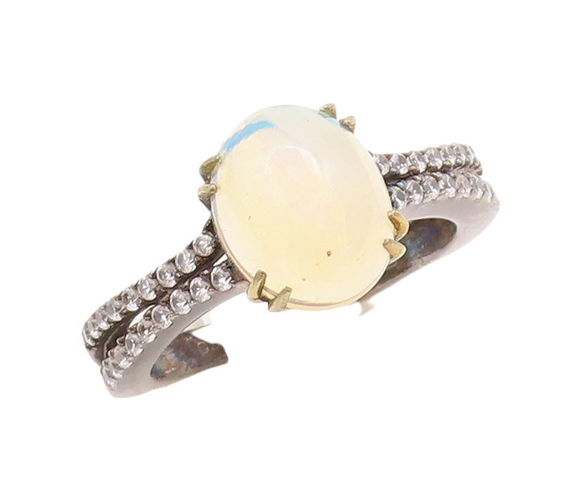 925 Sterling Silver Vintage Ring Oval Fire Opal Topaz Split Band  Sz 7  RG29256