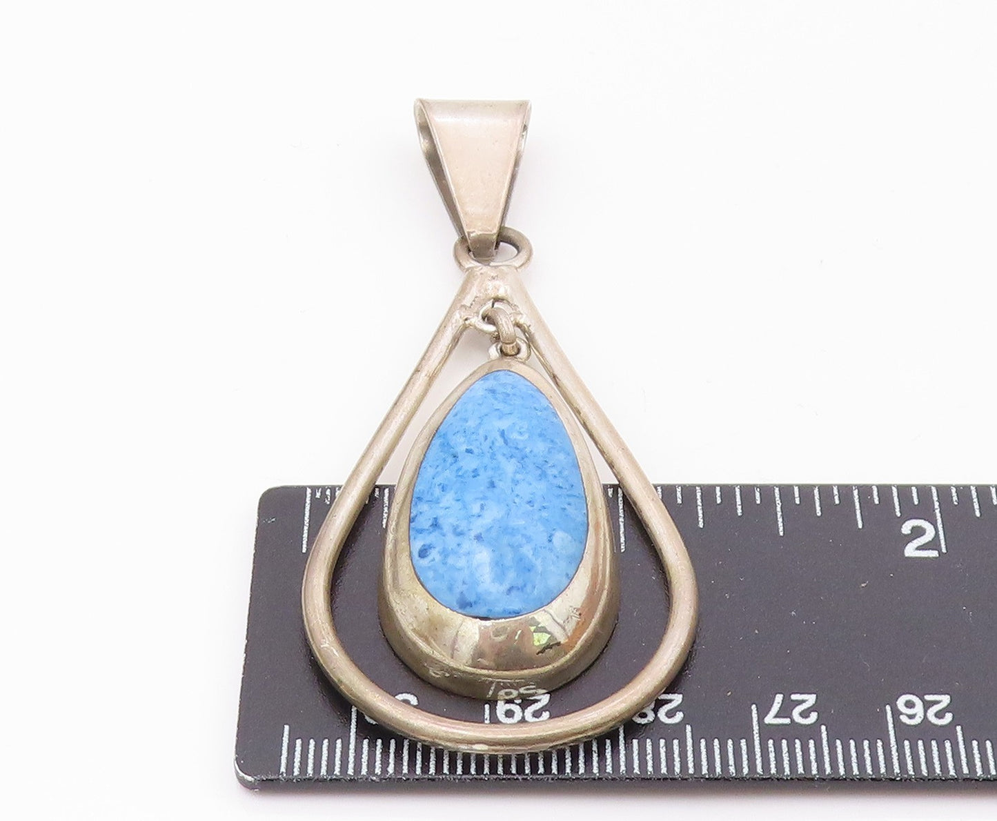 MEXICO 925 Sterling Silver  Vintage Blue Turquoise Tear Drop Pendant  PT7757