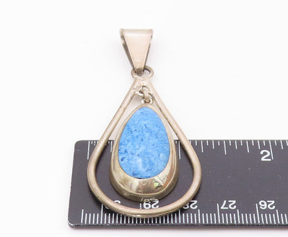 MEXICO 925 Sterling Silver  Vintage Blue Turquoise Tear Drop Pendant  PT7757