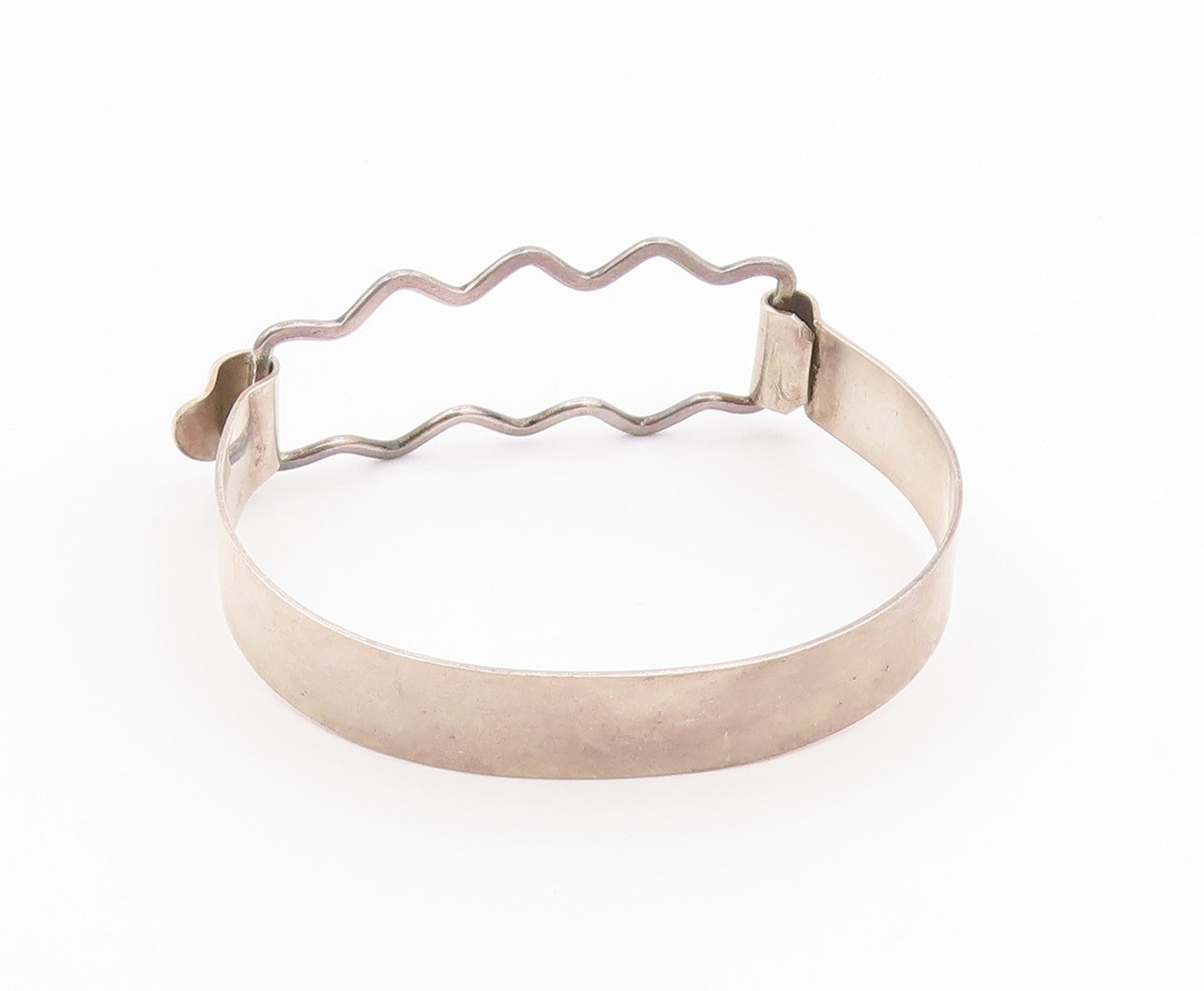 925 Sterling Silver  Vintage Shiny Smooth Wavy Hook Bangle Bracelet  BT8765