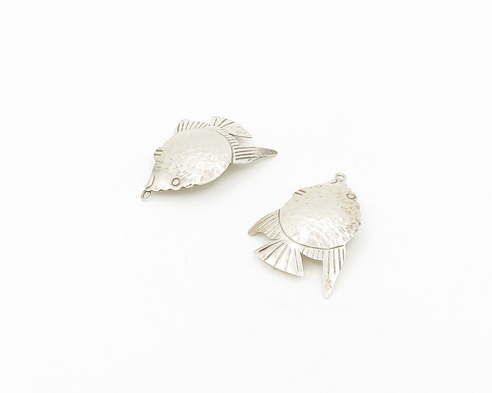 MEXICO 925 Sterling Silver  Vintage Shiny Fish Motif Dangle Earrings  EG9414