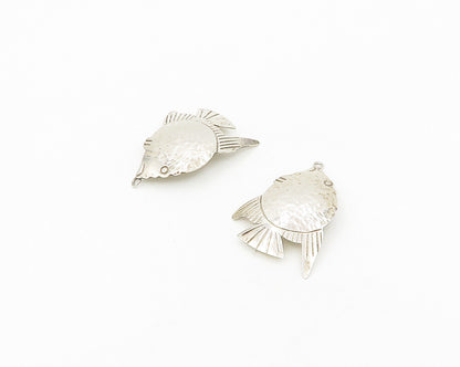 MEXICO 925 Sterling Silver  Vintage Shiny Fish Motif Dangle Earrings  EG9414