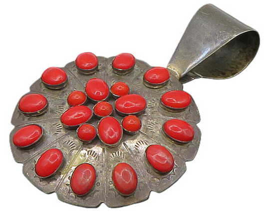 DTR JAY KING 925 Silver  Vintage Red Coral Floral Motif Pendant  PT19909