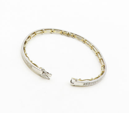 925 Sterling Silver  Cubic Zirconia Two Tone Oval Bangle Bracelet  BT6423