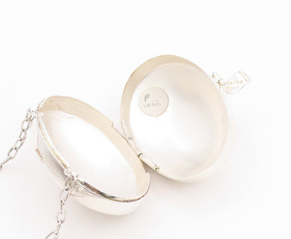 925 Sterling Silver Vintage Necklace MEXICO Oval Large Pill Box OPENS  NE4597