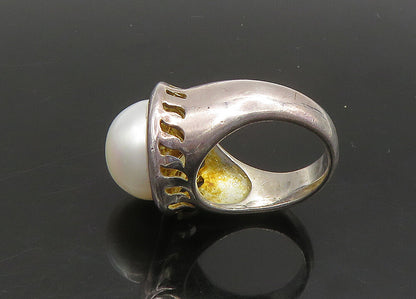 925 Sterling Silver  Vintage Mother Of Pearl Dome Cocktail Ring Sz 6  RG23095