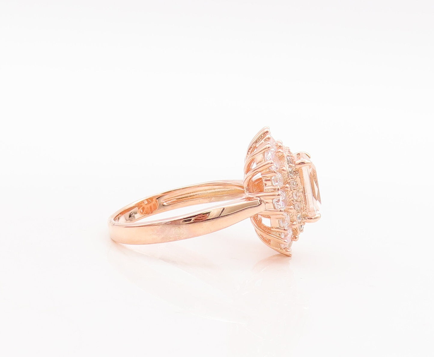 925 Sterling Silver Vintage Ring Rose Gold Plated Morganite & CZ  Sz 7  RG29424