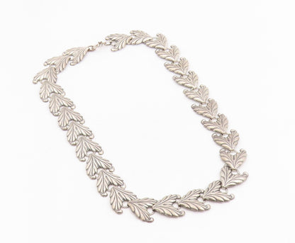 925 Sterling Silver Vintage Necklace DANECRAFT Etched Leaf Motif Collar  NE4761