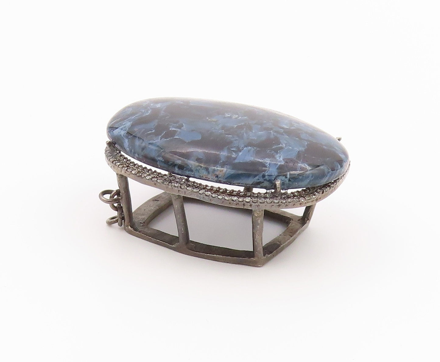 925 Sterling Silver Vintage Pendant Real Diamonds & Blue Pietersite  PT26367