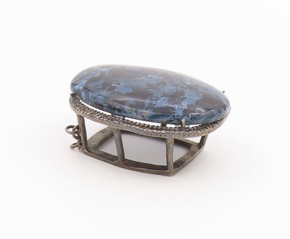 925 Sterling Silver Vintage Pendant Real Diamonds & Blue Pietersite  PT26367