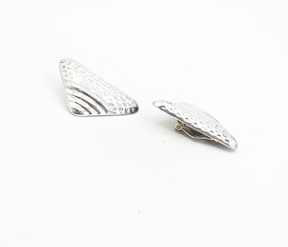 MEXICO 925 Silver   Vintage Hammered Detail Hollow Non Pierce Earrings  EG4409