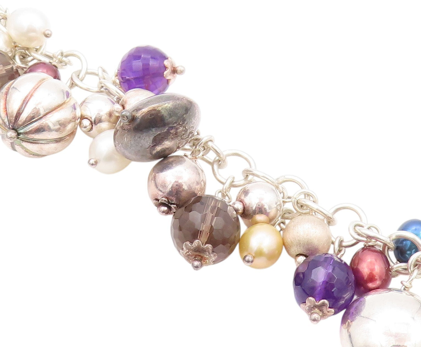 925 Sterling Silver Vintage Bracelet Designer Pearls Amethyst Gemstones  BT11155