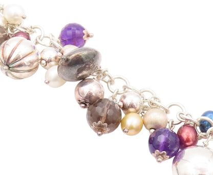 925 Sterling Silver Vintage Bracelet Designer Pearls Amethyst Gemstones  BT11155