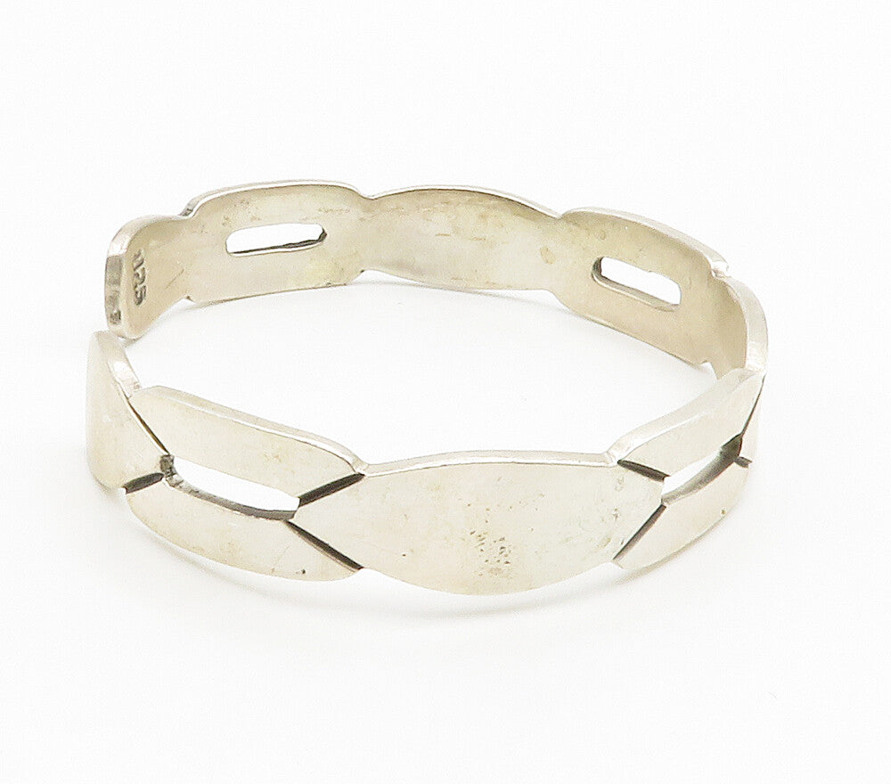925 Sterling Silver  Vintage Shiny Smooth Cutout Detail Cuff Bracelet  BT5859