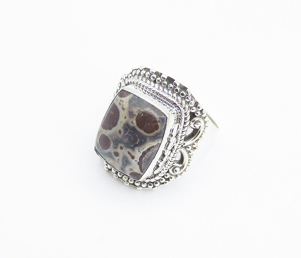 925 Sterling Silver  Cabochon Spotted Jasper Swirl Cocktail Ring Sz 8  RG8465