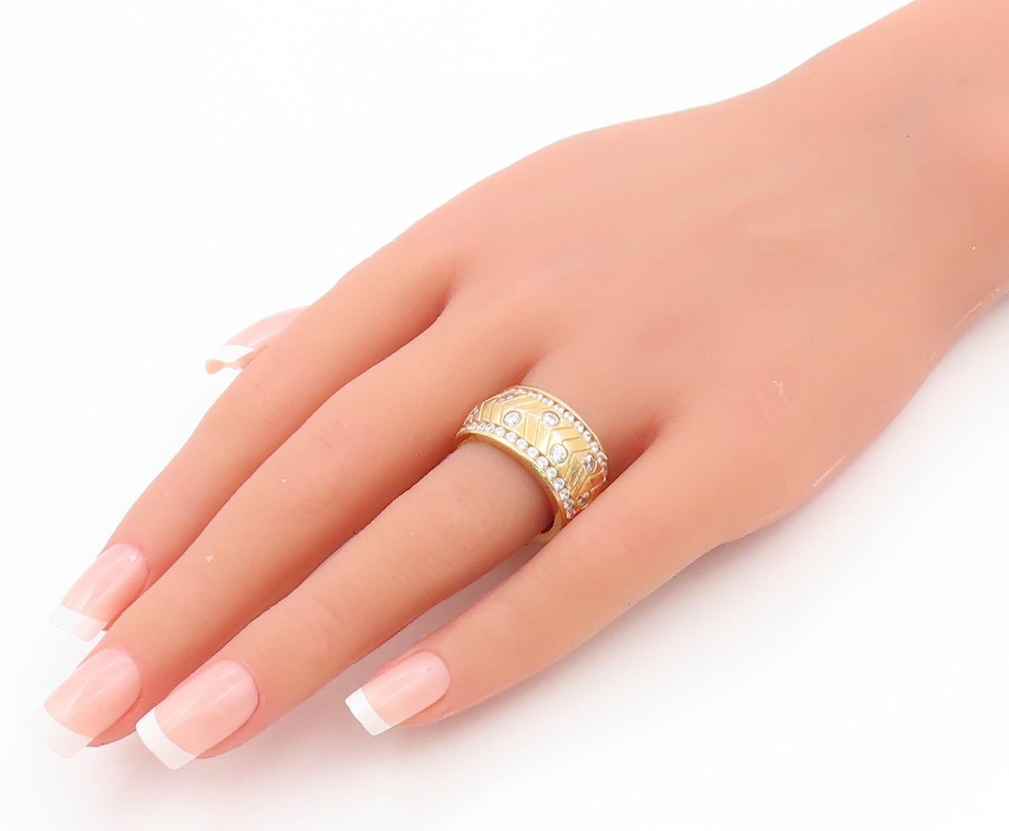 925 Sterling Silver Vintage Ring Gold Plated SONIA BITTON CZ Band  Sz 7  RG34753
