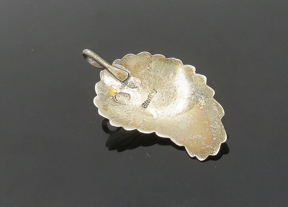 NAVAJO 925 Sterling Silver  Vintage Turquoise Floral Leaf Pendant  PT16286