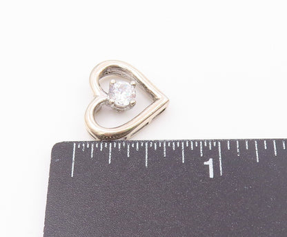 925 Sterling Silver  Vintage Cubic Zirconia Open Love Heart Pendant  PT17465