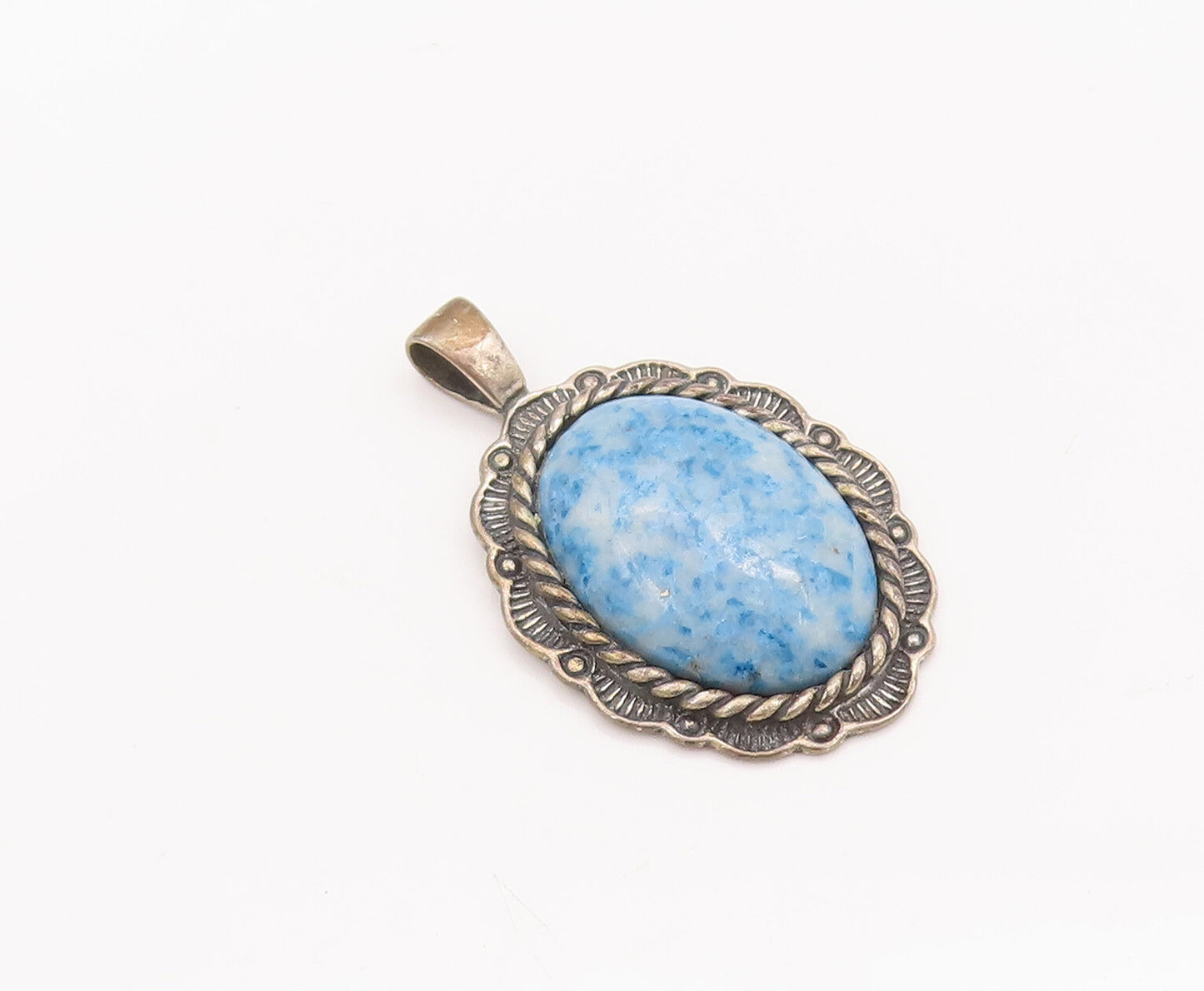 925 Sterling Silver Vintage Pendant CAROLYN POLLACK Oval Lapis Carved  PT22891