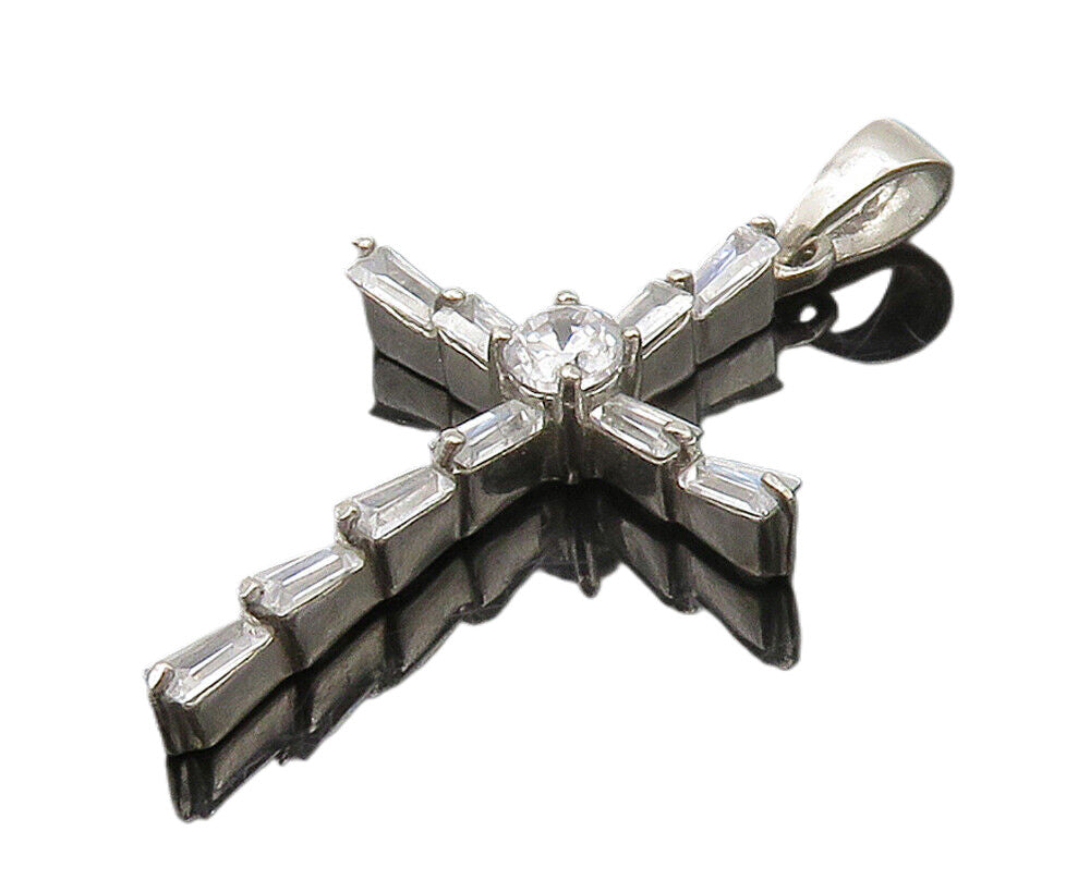 925 Sterling Silver  Sparkling Cubic Zirconia Religious Cross Pendant  PT12420