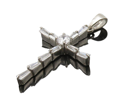 925 Sterling Silver  Sparkling Cubic Zirconia Religious Cross Pendant  PT12420