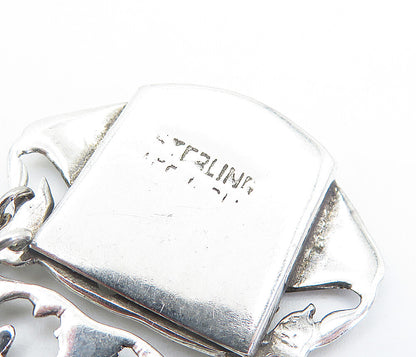 SIAM 925 Sterling Silver  Vintage Niello Dancer Hand Fan Chain Bracelet BT2181