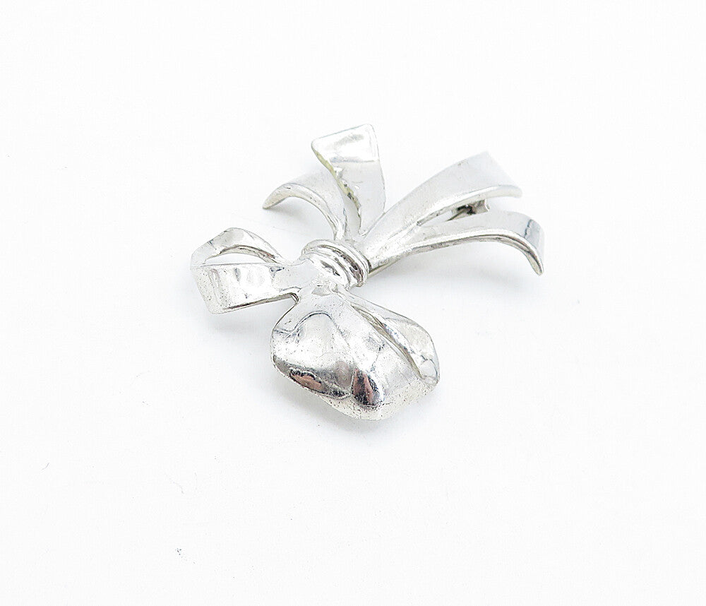 925 Sterling Silver  Vintage Polished Bow Tied Ribbon Brooch Pin  BP1720