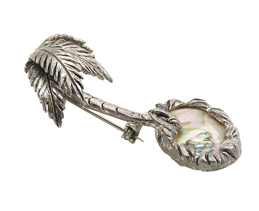 925 Sterling Silver  Vintage Abalone Shell Palm Tree Island Brooch Pin  BP4079