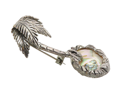 925 Sterling Silver  Vintage Abalone Shell Palm Tree Island Brooch Pin  BP4079