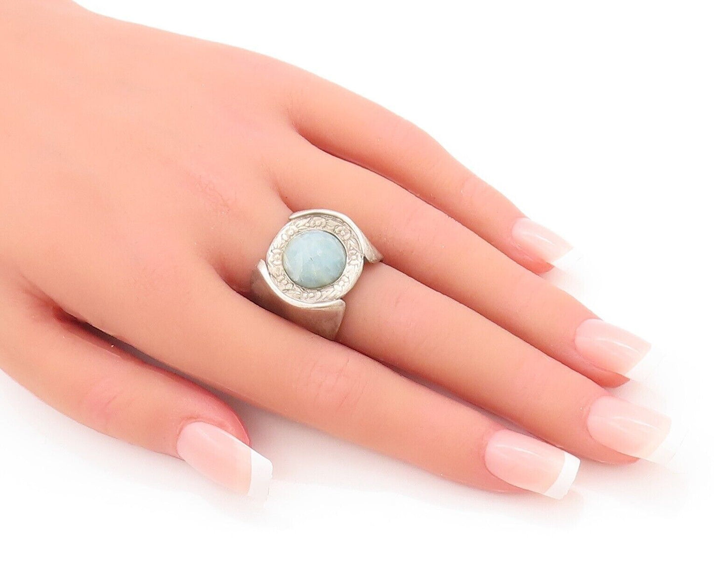 925 Sterling Silver Vintage Ring Designer Carved Round Gemstone  Sz 8  RG28293